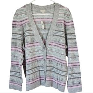 NWT Talbots Gray Fair Isle Cardigan 1X